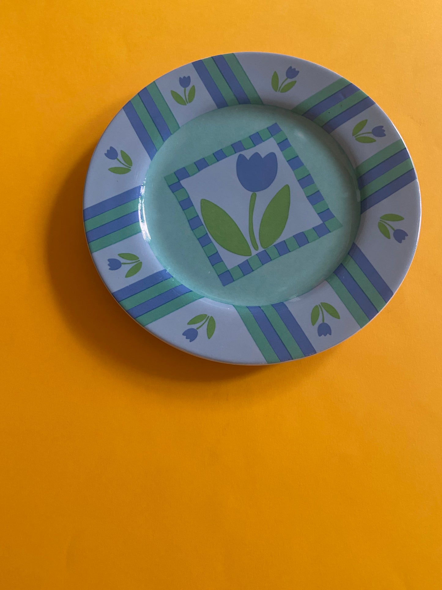 Petite assiette plate porcelaine TULIPES bleu/vert